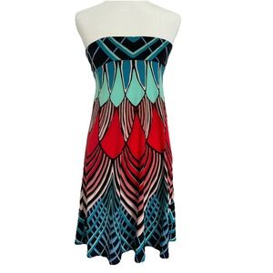 Nicole Miller Women's Art Deco Dress Strapless Floral Mini Size XL Abstract